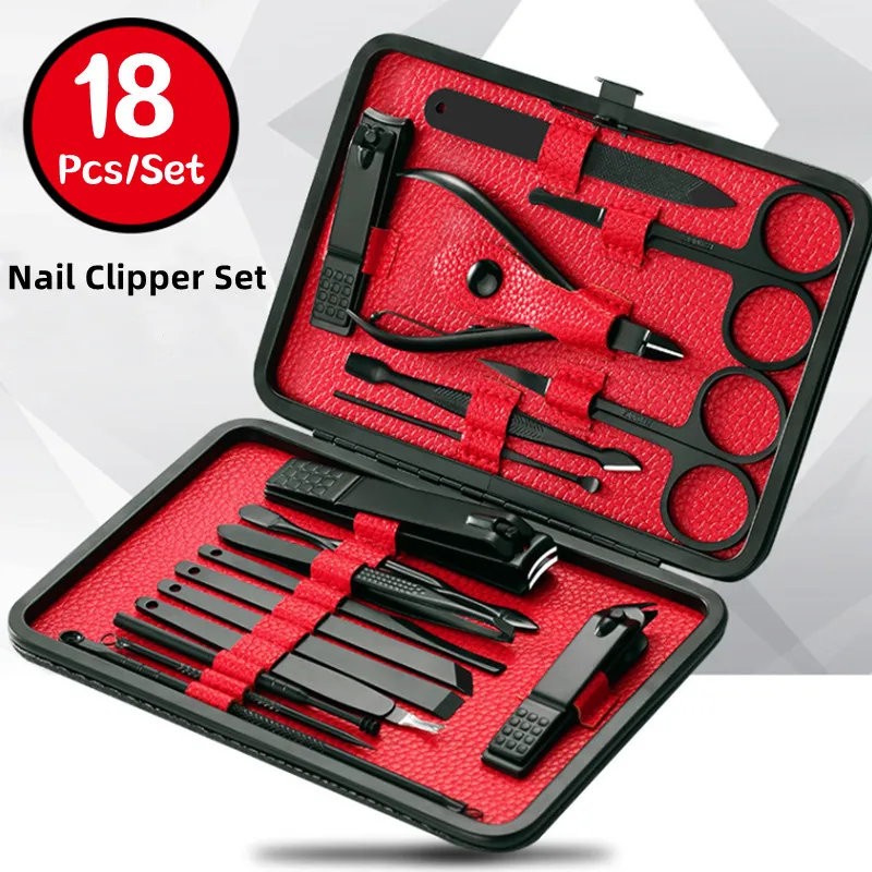 

18Pcs Stainless Steel Nail Cutter Scissors Set Professional Eagle Hook Pliers Portable Manicure Nail Clipper Tool Pedicure Kit