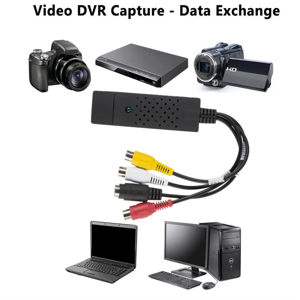 USB 케이블 포함 USB 오디오 비디오 캡처 카드 어댑터, USB 2.0-RCA 비디오 캡처 컨버터, TV DVD VHS 캡처 장치