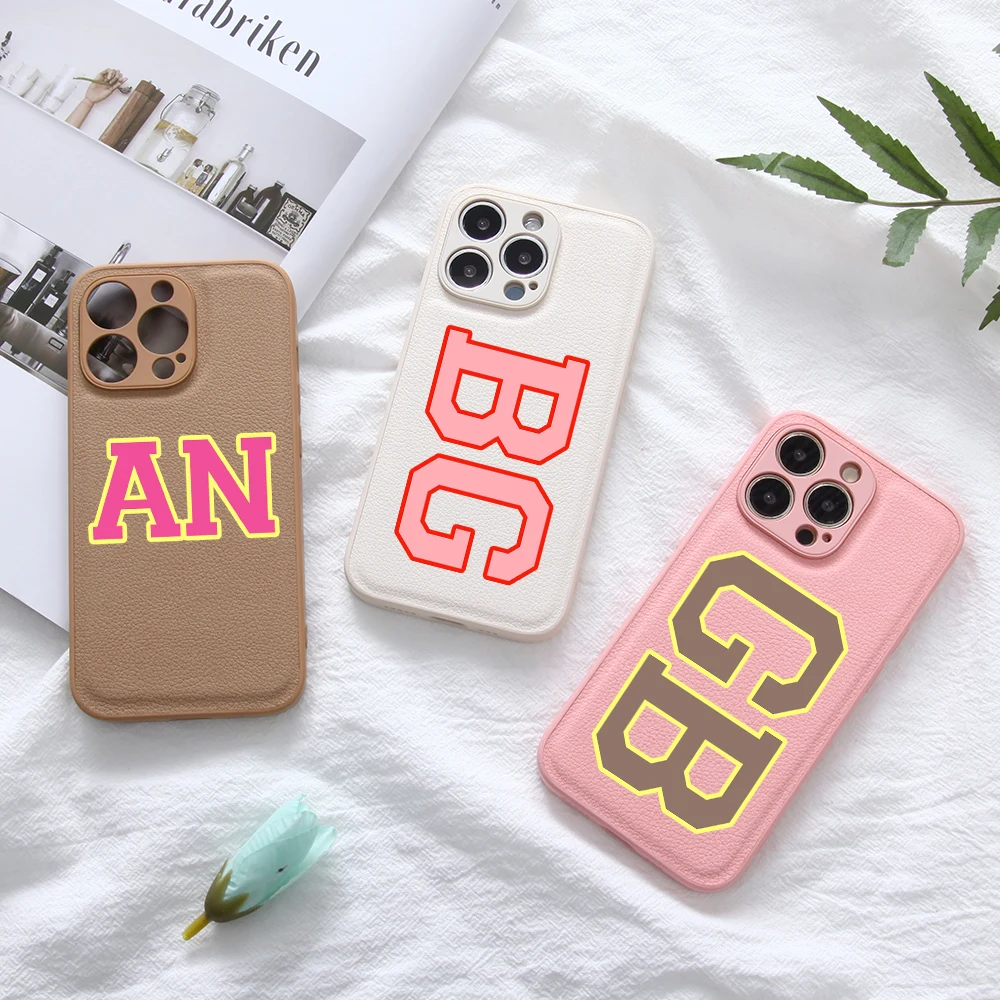 

Luxury Customized Initial Name Leather PU Phone Case for iPhone 14 13 12 11 Pro Max Protection Cover Personalized For iPhone 13