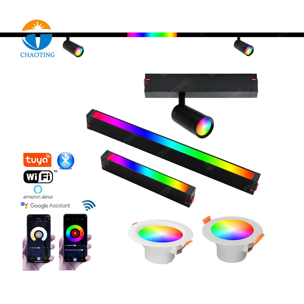 

RGB потолочные светильники для умного дома, голосовое приложение Tuya, Alexa, пульт дистанционного управления, музыкальный светодиодный магнитный трековый светильник для спальни, гостиной