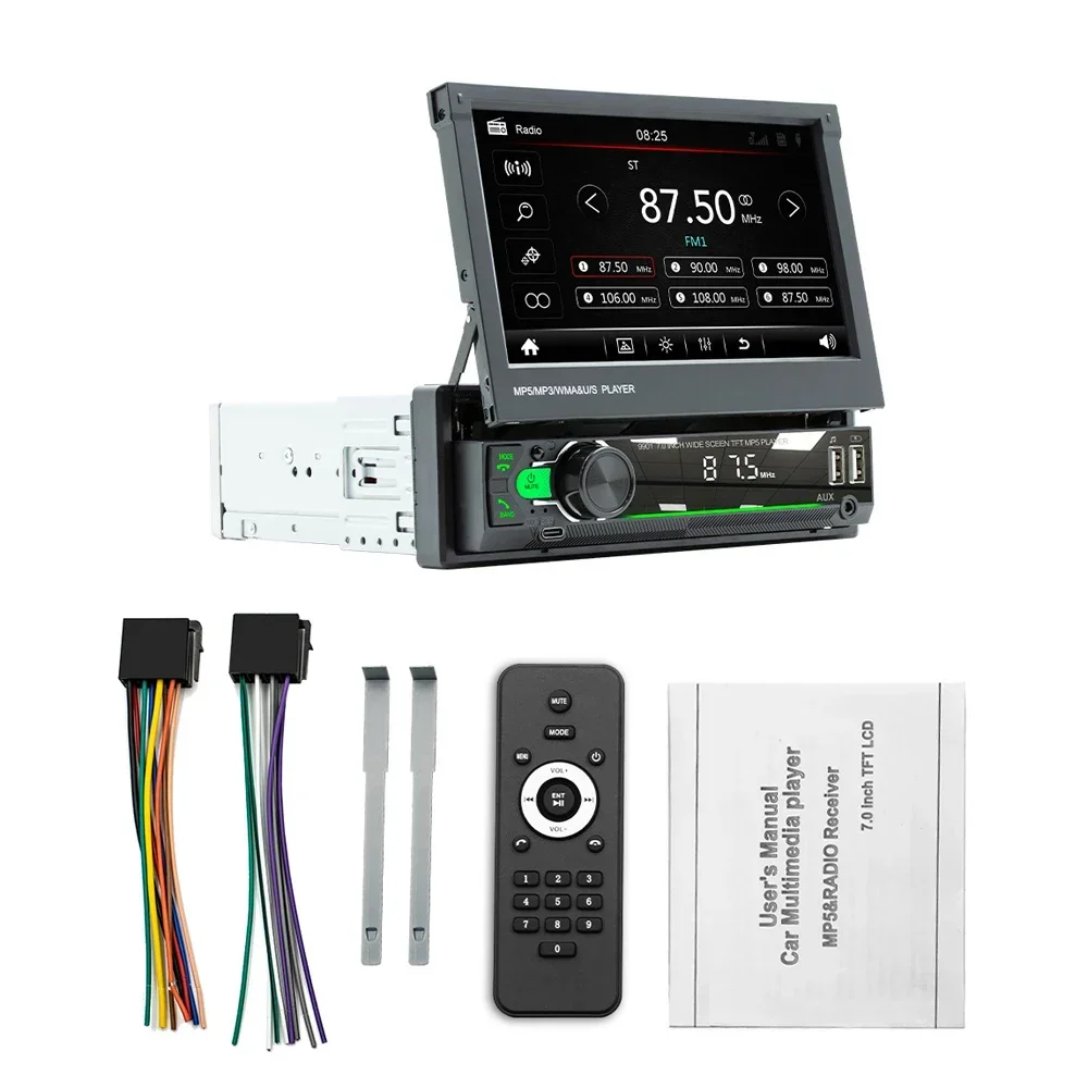 

7-inch Retractable Screen Car MP5 MP4 MP3 Player BT 5.1 Car Locator Frequency Modulation Channel Radio AUX Audio Input