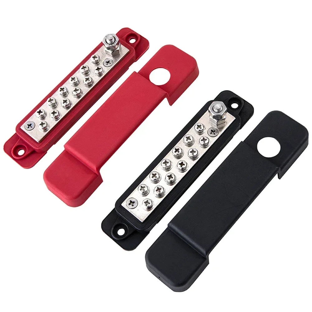 Car Terminal Block Negative Bus Bar 12V 180A Power Distribution Block Termianl Bus power distribution block For Automotive Boat Solar System (Black & Red