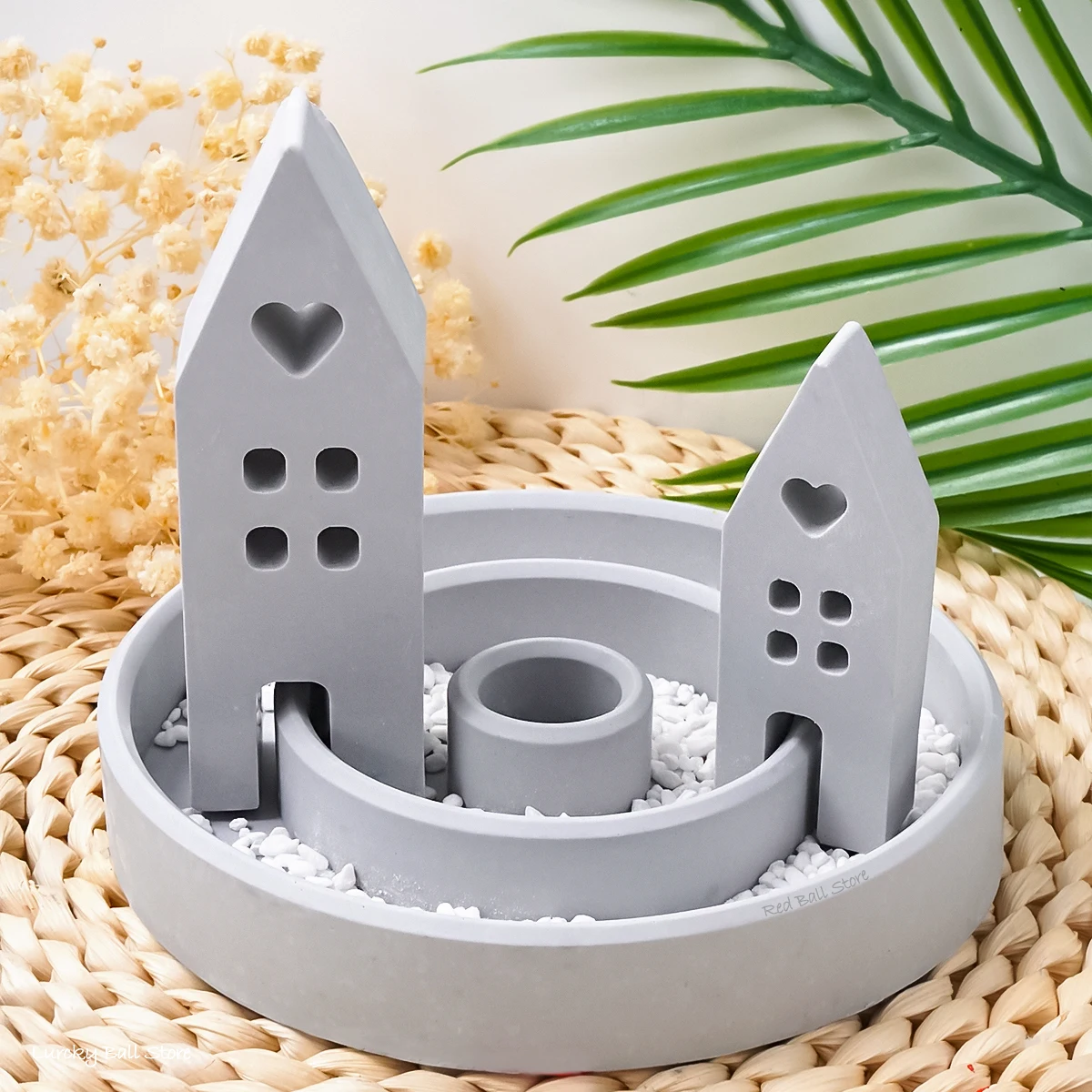 Silicone Mold 3Pcs House Candlesticks Concrete Silicone Mold DIY Resin Round Candle Holder Plaster Tray Set Molds Handmade Crafts Room Decor