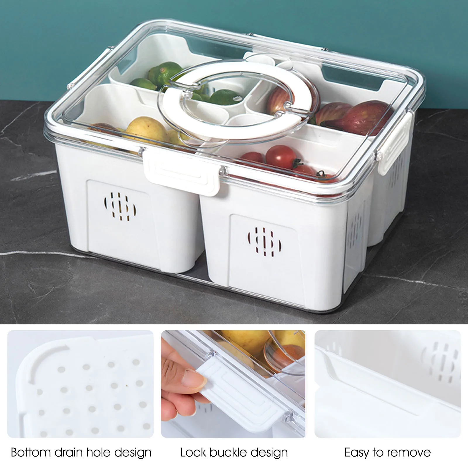 New Divided Serving Tray with Lid Snackle Box Container with Drain Holes 4  Compartment Snackle Box Charcuterie Container