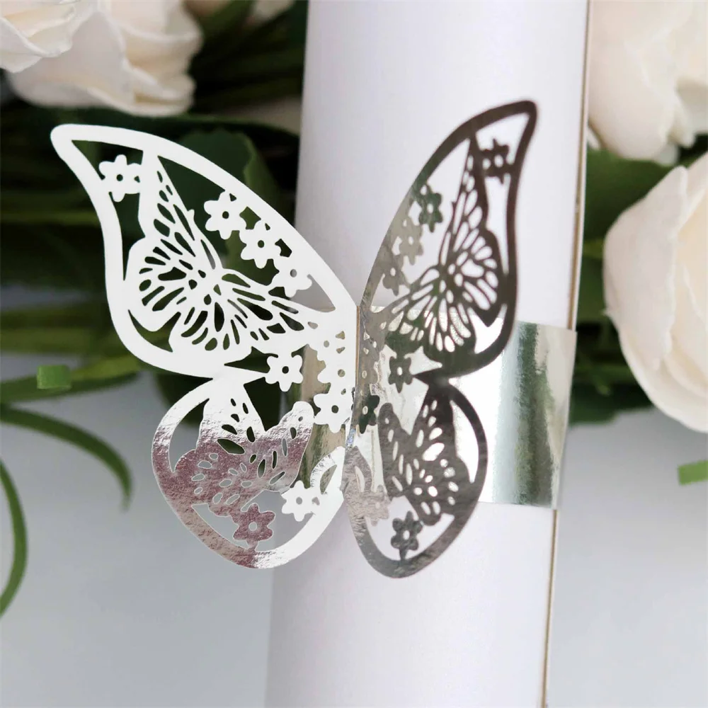 50pcs Disposable Napkin Rings 3D Butterfly Paper Napkin Buckles Bands For Birthday Party Wedding Table Decoration Supply Napkin Ring