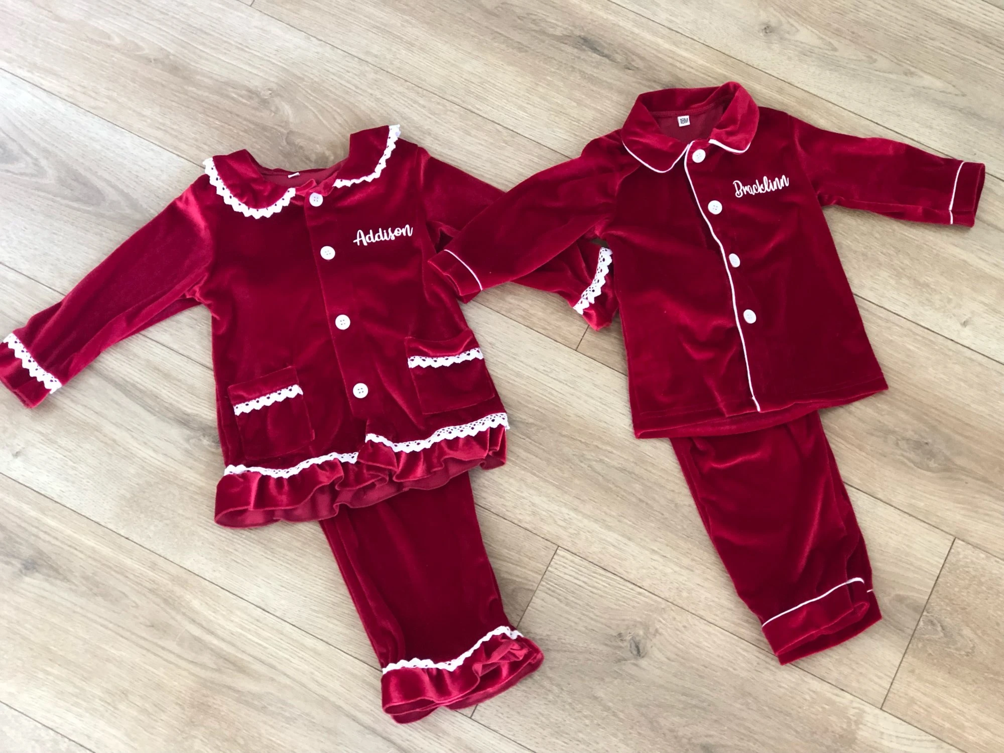 best nightgowns Wholesale Toddler Boys And Girls Pajamas Family Matching Sleepwear Children Red Christmas Solid Color Ruffle Kids PJS Sleepwear & Robes classic