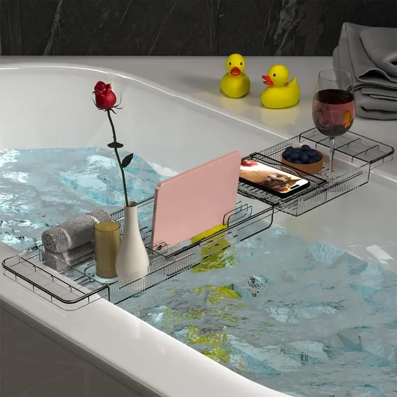 Bathtub Storage Rack Expandable Bathtub Tray Clear Bath Table Adjustable Accessories Home Spa