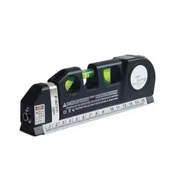 Multipurpose Cross Line Laser Level with 8FT Measuring Tape and Metric Rulers (Black)