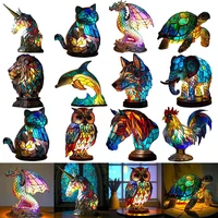 Resin Stained Glass Animal Table Light Night Light Owl Horse Rooster Elephant Table Lamp For Living Room Home Bedroom Decoration 1