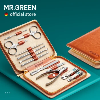 MR.GREEN Set manicure 12 in 1 Kit completo di funzioni Set professionali per pedicure in acciaio inossidabile con custodia portatile in pelle Idea regalo 1