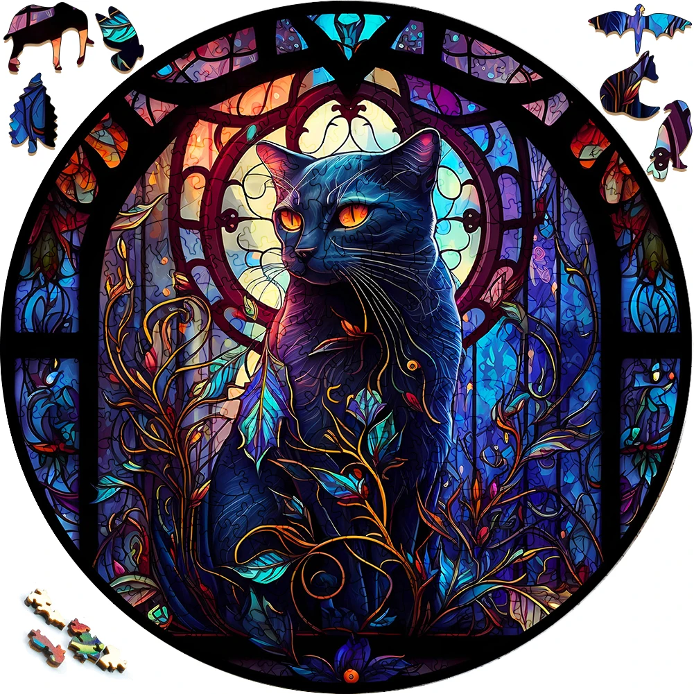 Mysterious Wooden Puzzle Gorgeous Cat Funny Toy Animal Wood Puzzles Smart Games Round Shaped Jigsaw Puzzle Best Gift For Adults hermann hesse montagnola 1933 jigsaw puzzle personalized toy wooden jigsaws for adults puzzle