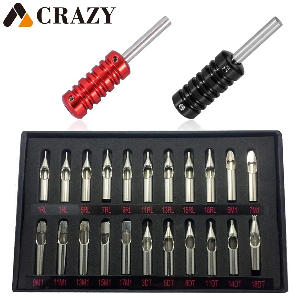 

Stainless Tattoo Tips Set Stainless Steel Tattoo Tips Kit And 3Pcs Aluminum Tattoo Grip For Tattoo Machine Gun Tattoo Needles