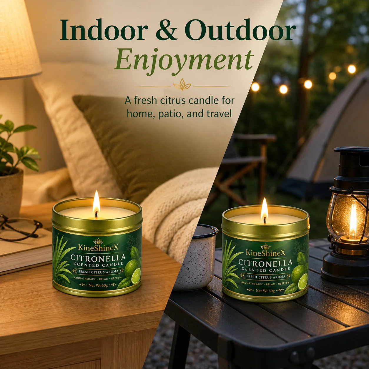 Citronella Citrus Aromatherapy Candle - Fresh Aroma, Relaxing, Long-Lasting Burn, Indoor/Outdoor Use
