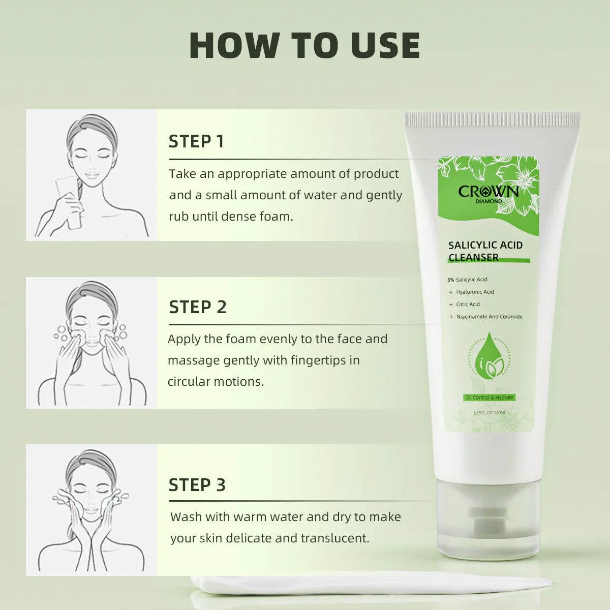3% Salicylic Acid Facial Cleanser Acne Treatment Moisturizing Oil Control skincare Face Wash Foam Face Cleanser Skin Care 6