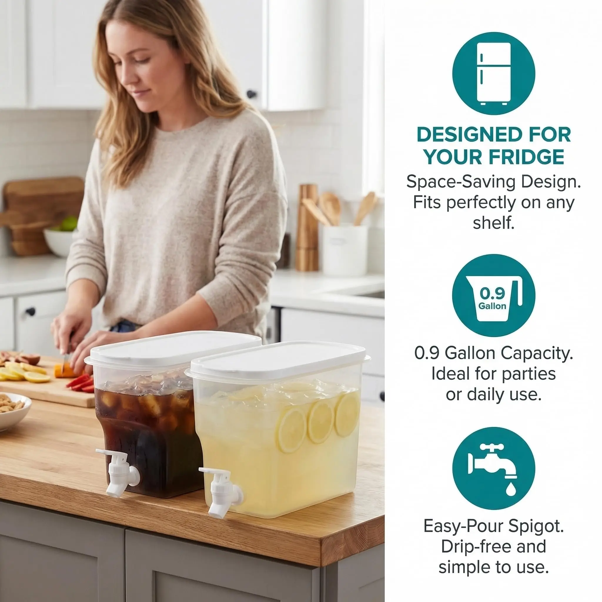 Dispenser per bevande da 3,5 litri per frigorifero, dispenser per bevande con rubinetto. Dispenser per latte, limonata e succhi di frutta con coperchi per frigorifero - immagine 4