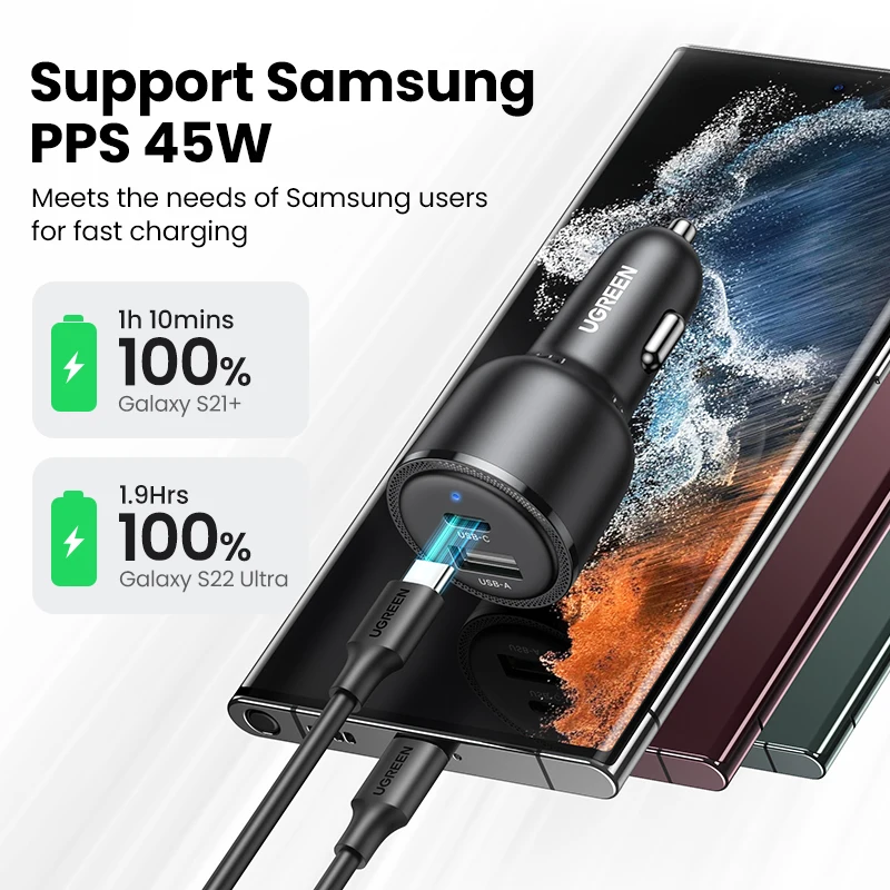 【NEW-in】UGREEN 63W Car Charger PD QC 3.0 PPS 45W USB Type C Fast Charging for iPhone 14 13 Samsung Xiaomi Mobile Phone Charger