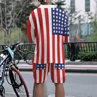 Vintage Plaid Knitted Outfits Mens Summer Loose Short Sleeve V Neck Pullover And Shorts Knit Two Piece Suits Men Oversize Suits 2