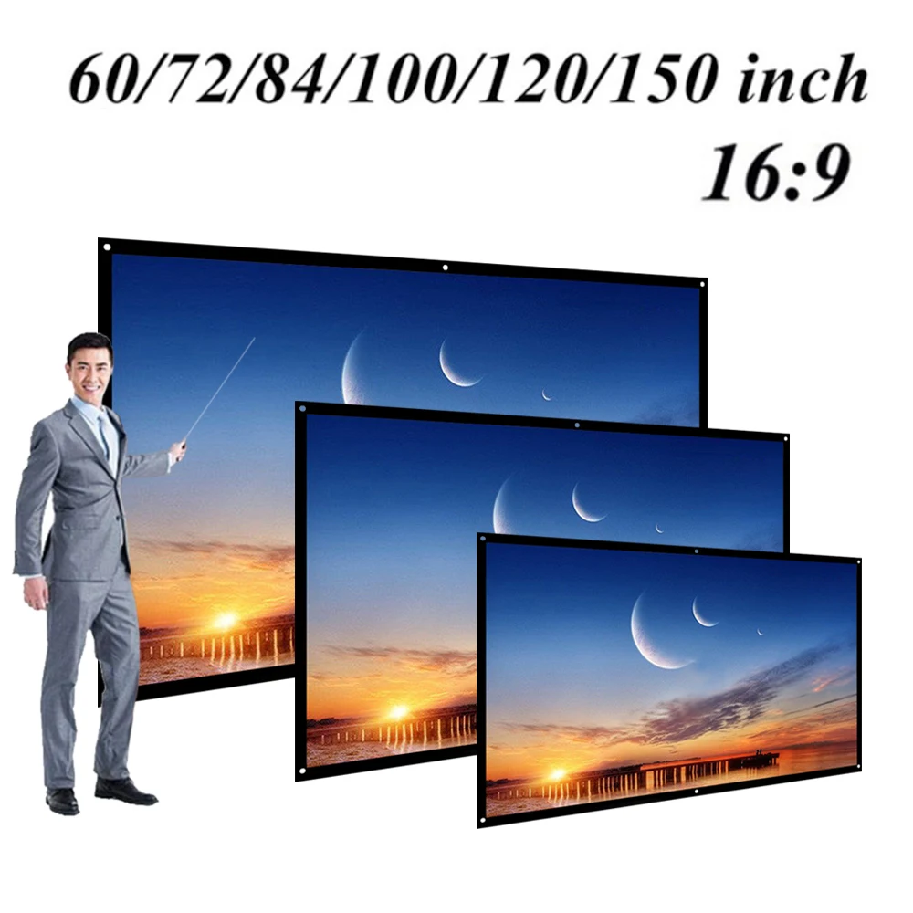 Pantalla de proyector portátil H60, 60, 70, 80, 100, 120 pulgadas, HD,  16:9, Dacron blanco, pantalla de proyección Diagonal plegable montada en la  pared