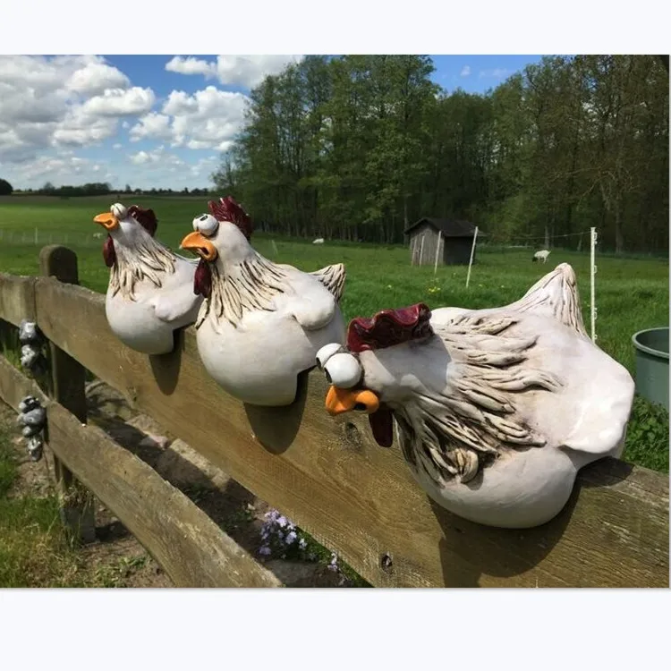 

Chicken Sitting on Fence, Funny Decor, Garden Statues Fences or Any Flat Surface, Rooster Statues Wall Art, Yard Art Sculpt, 1Pc