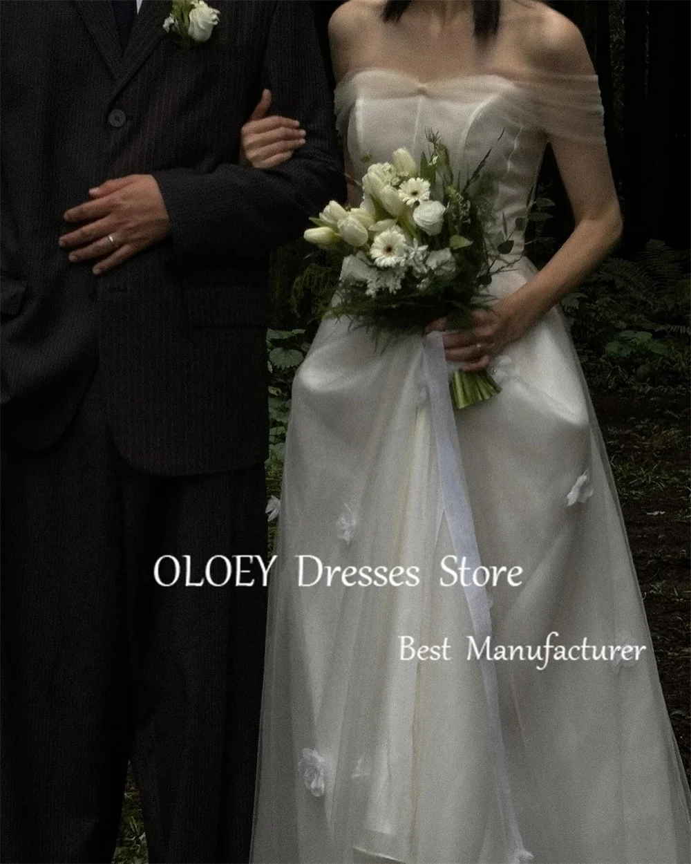 OLOEY 2025 New Ivory Wedding Dress Korea Photoshoot Off Shoulder Tulle Bridal Gown 3d Flowers Custom Made Plus Size Floor Length 2