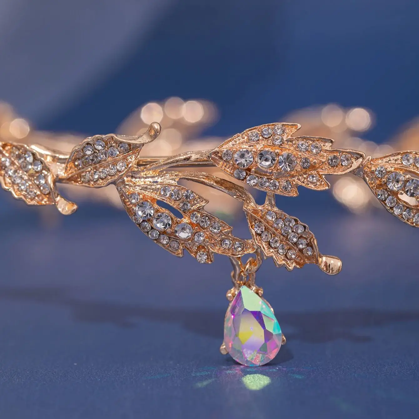 Hair Accessories Bridal Hair Accessories Crown Headband Vintage Crown Leaves Waterdrop Pendent Tiara Wedding Hairband Rhinestone Party Princess Elf Hairdress Jewelry