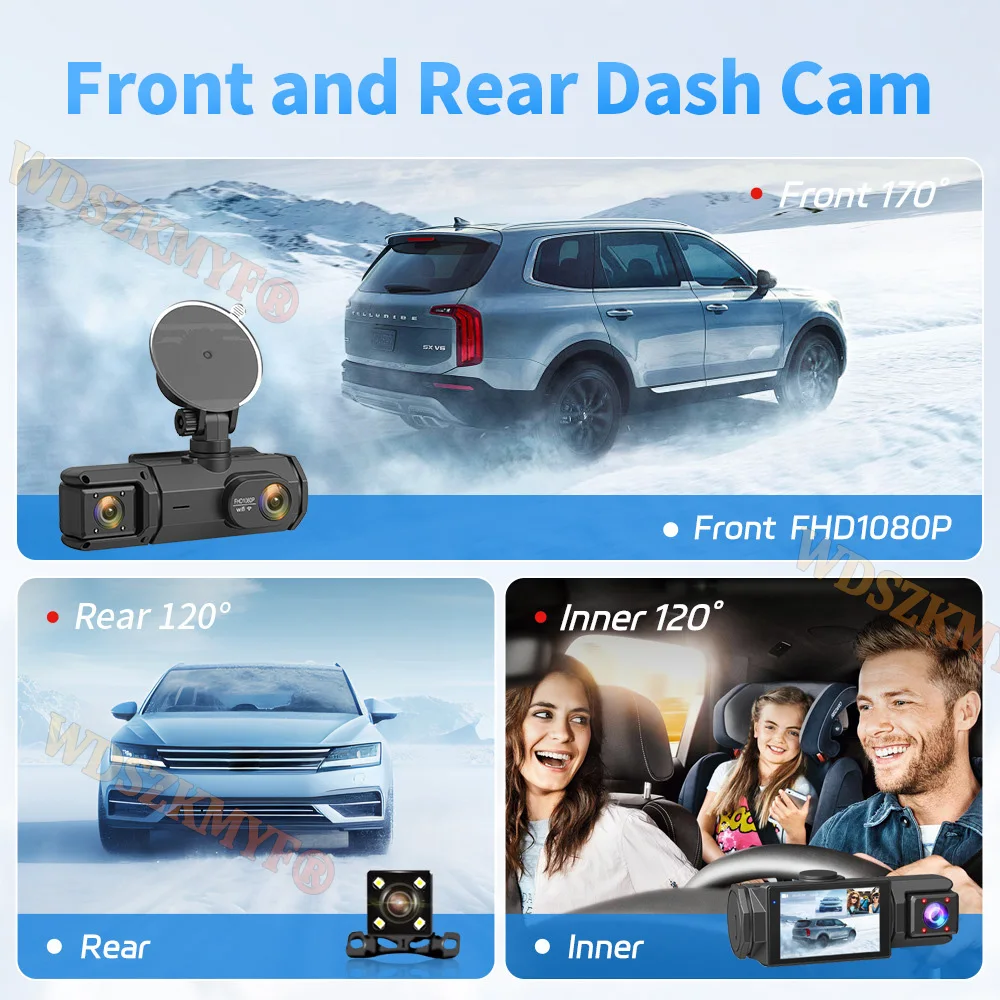 3LENS Dash Cam Car Camera 1080P Video Recorder WIFI Car DVR 2Len Front Options Rear View Camera Night Vision Car Accessories