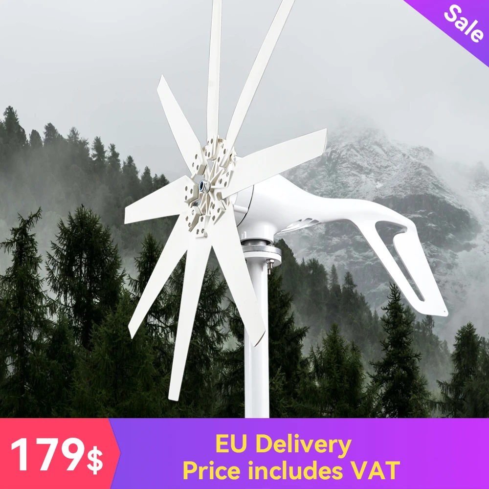 

Duty Free Wind Power Generator 2kw 8 Blades 12v 24v 48v With Mppt Charge Controller Off Grid System For Home Farm Use
