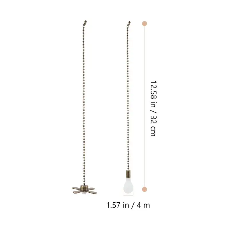 2 pcs Ceiling Fan Pull Chains Beaded Ball Extension Metal Chain Extenders Pendants With Light Bulb For Light Fixtures