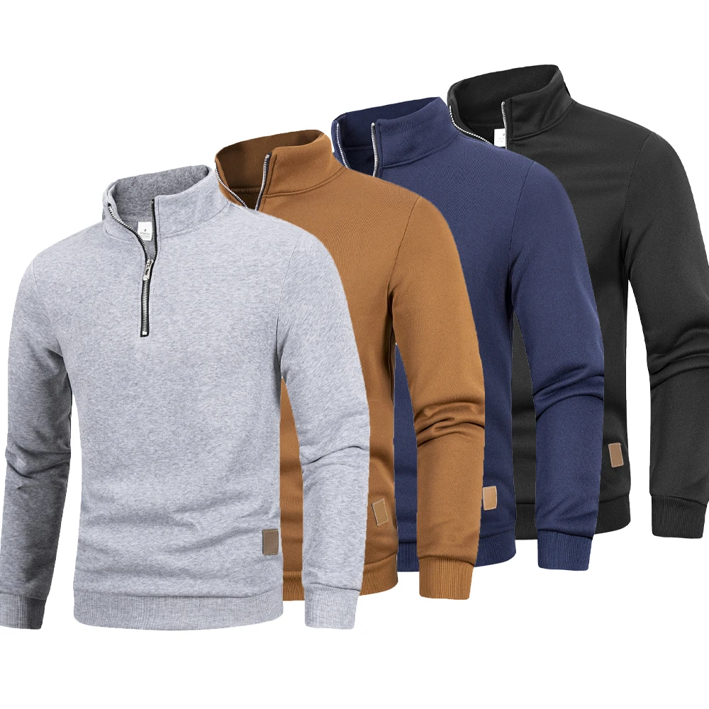 Automne hommes pull à fermeture éclair col roulé chandails chauds couleur unie à manches longues mode mâle décontracté quotidien sweat haut