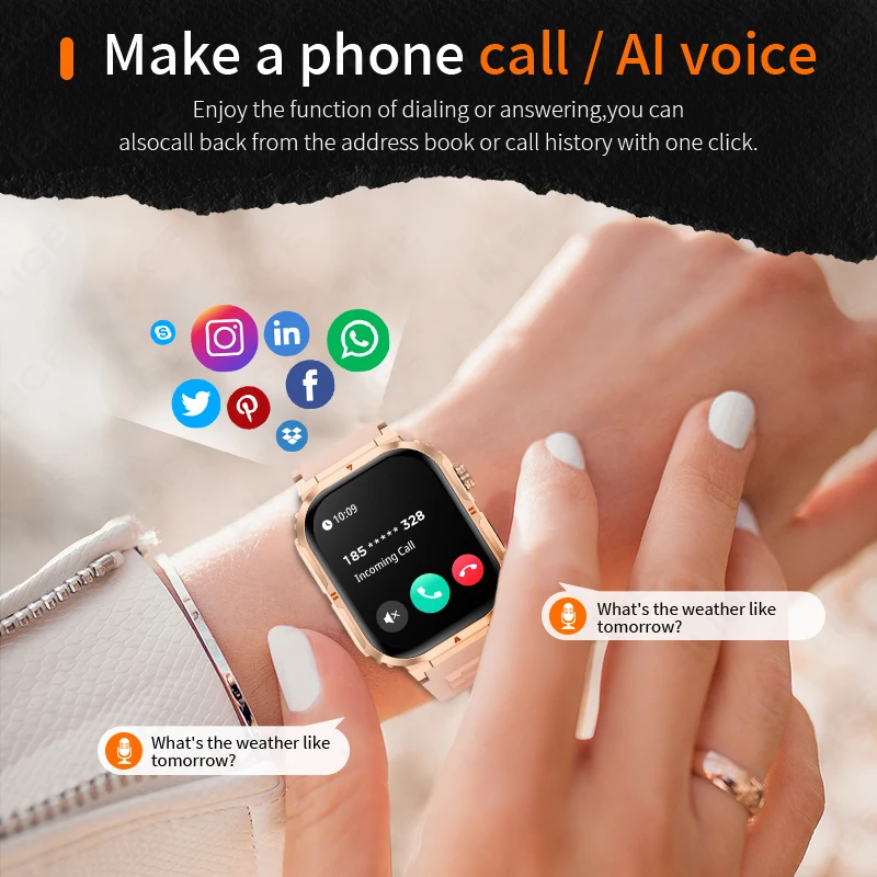 LIGE New Women Smart Watch 370mAh Flashlight 2.01” HD Make Answer Call Voice Assistant Sports Health Monitor Smartwatch For Men