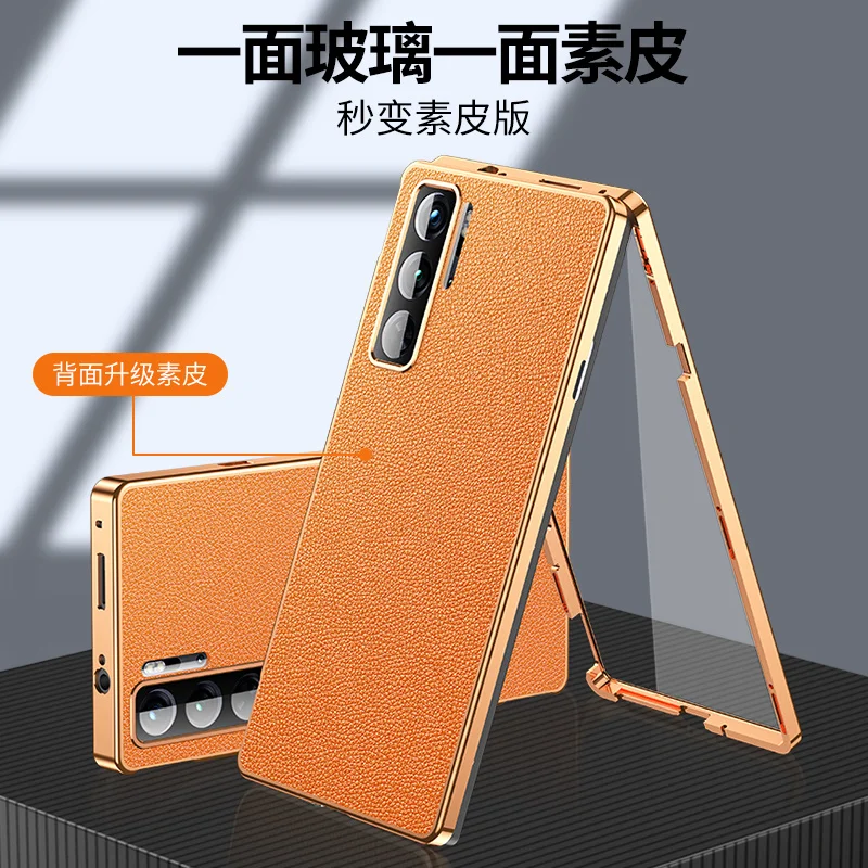Leather Flip Case with 360° Tempered Glass and Double-Sided Protection in Sleek Design