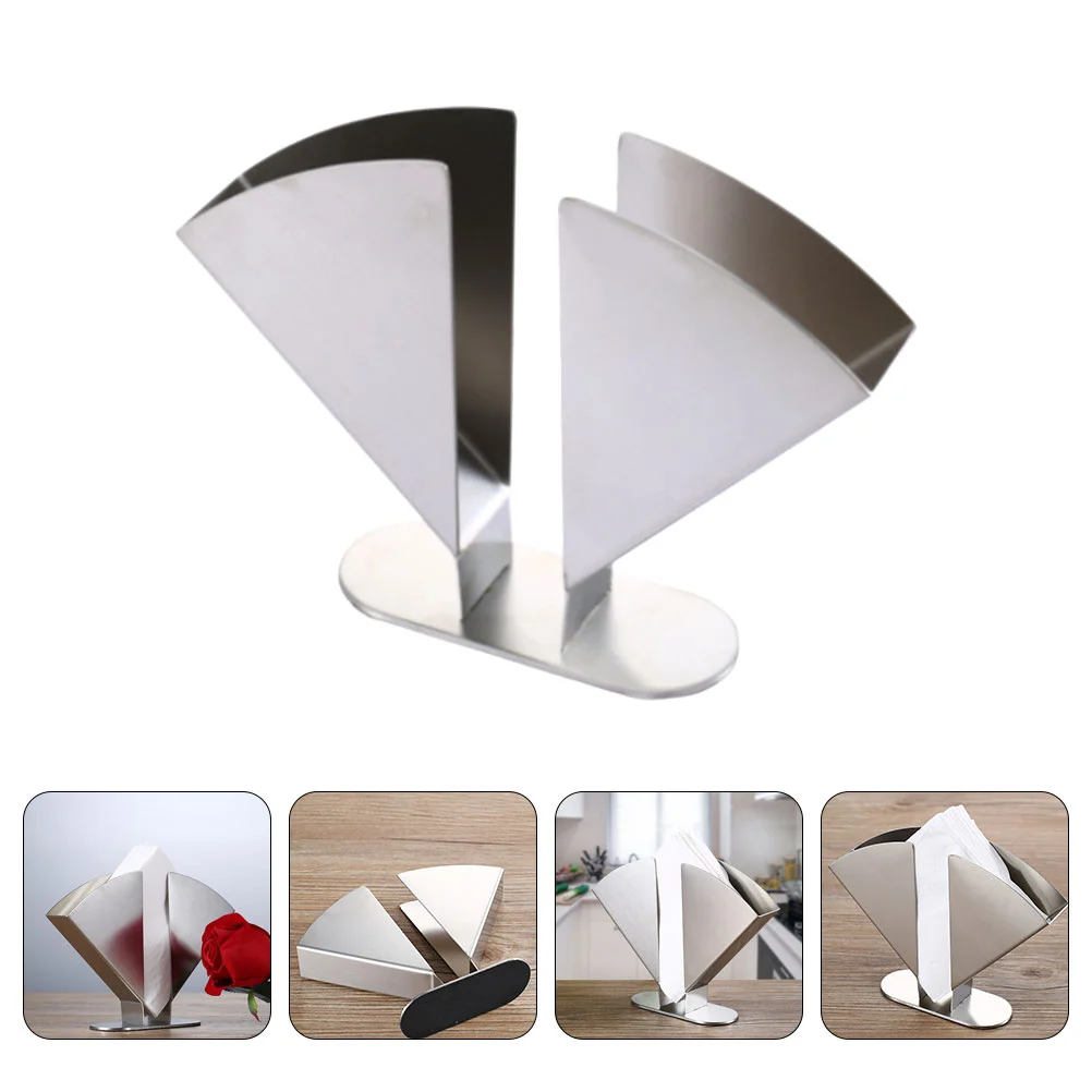 

Vertical Tissue Holder Napkin Stainless Steel Stand Rack Paper Towel Fan-shaped Serviette for Table