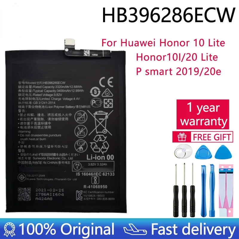 2021 100% оригинальный аккумулятор HB396286ECW для Huawei Honor 10 Lite/10I/20 Lite/P smart 2019/20e |
