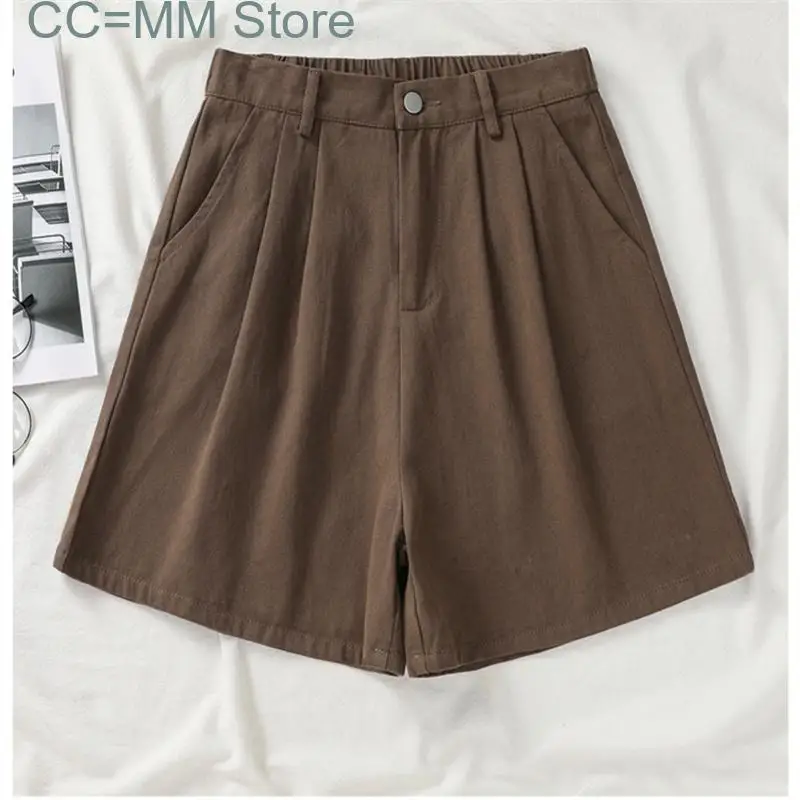 New Solid Casual Shorts for Women Summer Baggy High Waist Shorts Office Ladies Korean Fashion Pockets Shorts