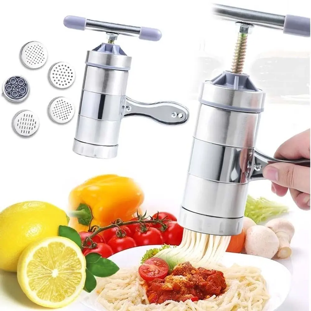 Household Stainless Steel Manual Pasta Machine Hand Pressure Noodle Machine Noodle Maker With 5 Different Molds Makers