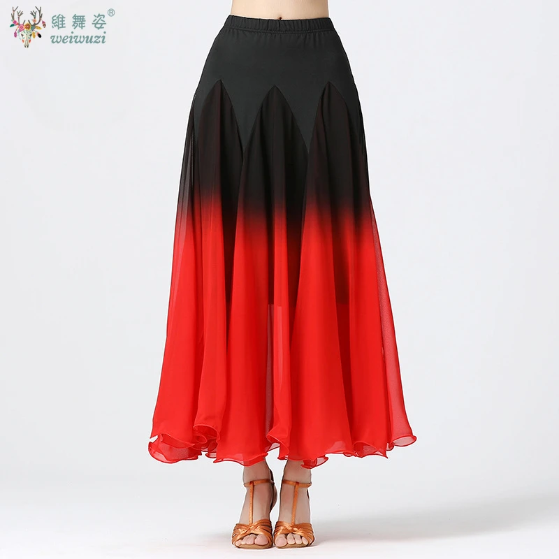 Modern Flamenco Waltz Ballroom Dance Performance Costumes Cotillion Long Bustier Gradient Color Dancing Skirt with Large Hemline