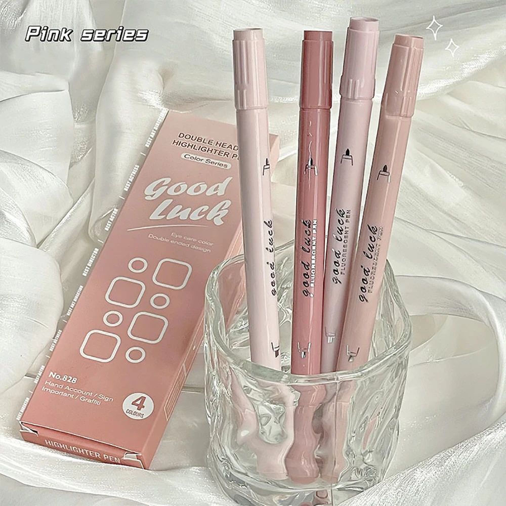 4Pcs/Set Gradient Double Head Fluorescent Highlighter Pen Markers Pastel Drawing Pen for School Office Supplies Cute Stationery