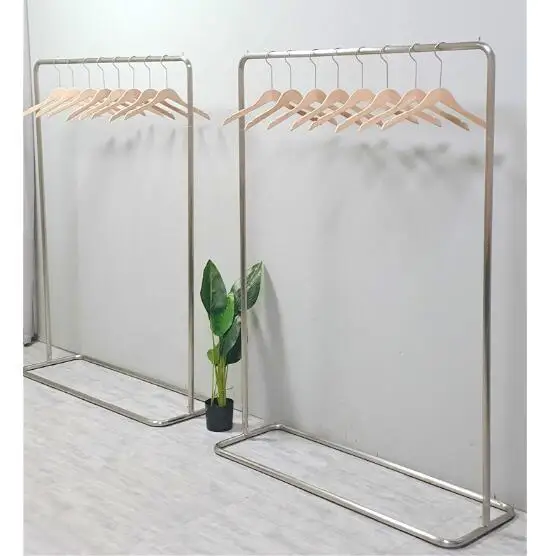 

Clothing store hanger Nordic stainless steel silver display shelf women's clothing store simple Zhongdao floor type display shel
