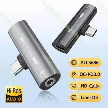 2 인 1 USB C 타입-USB C 3.5mm 이어폰 어댑터 헤드폰 DAC 오디오 Aux 변환기, 32bit 384kHz 디지털 디코더 PD27W, 고속 충전