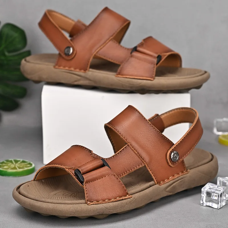Golden Sapling Beach Shoes Classics Men's Sandals Retro Summer Flats Genuine Leather Sandal for Outdoor Slip on Sandales Hommes