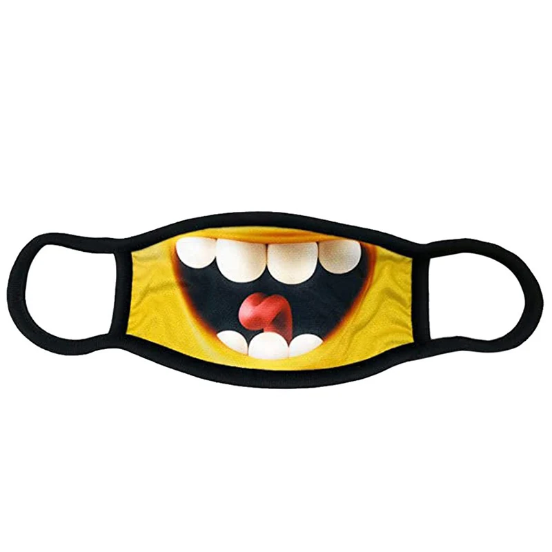 Masque réutilisable en tissu de coton double couche affichant une expression faciale drôle, parfait pour une protection anti-poussière pleine d'humour.