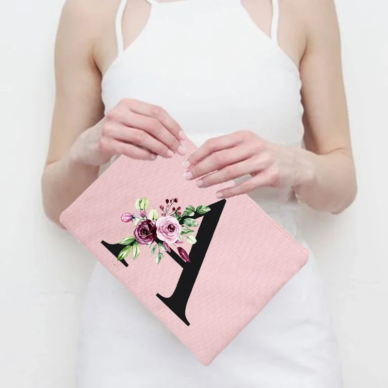 

Bridesmaid Makeup Bag Letter Floral Bachelorette Party Cosmetic Bags Bridal Toiletry Organizer Female Lipstick Case Wedding Gift