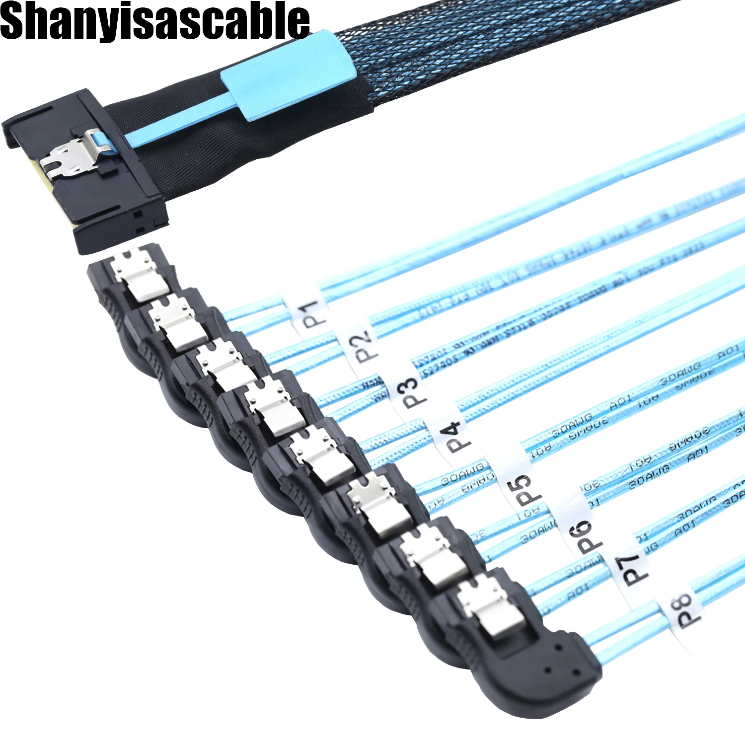 0.8M MCIO 74P 8X 8I SAS SFF-8654 8i PCI-E Ultraport Slimline 5.0 to 8X SATA 7P right angle female Cable