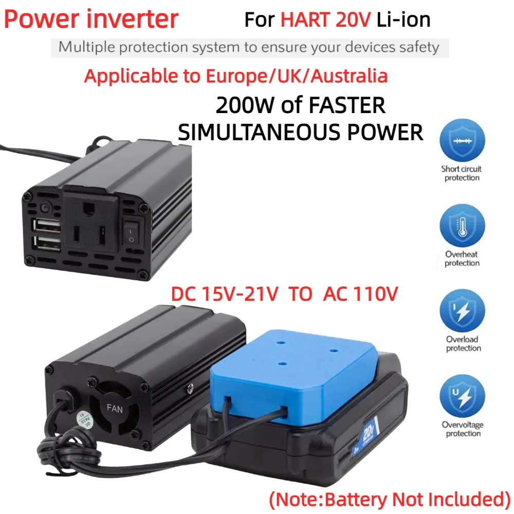 

Портативный инвертор мощности 200 Вт для литий-ионного аккумулятора 20 в, 20 В постоянного тока в 110 В переменного тока, компактный беспроводной инвертор с двойным USB 5 в А