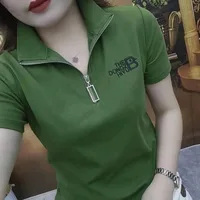 Polo Neck Shirt for Women Graphic Plain Slim Woman T Summer 2025 Korean Popular Clothes Pulovers with Collar Youthful Elegant