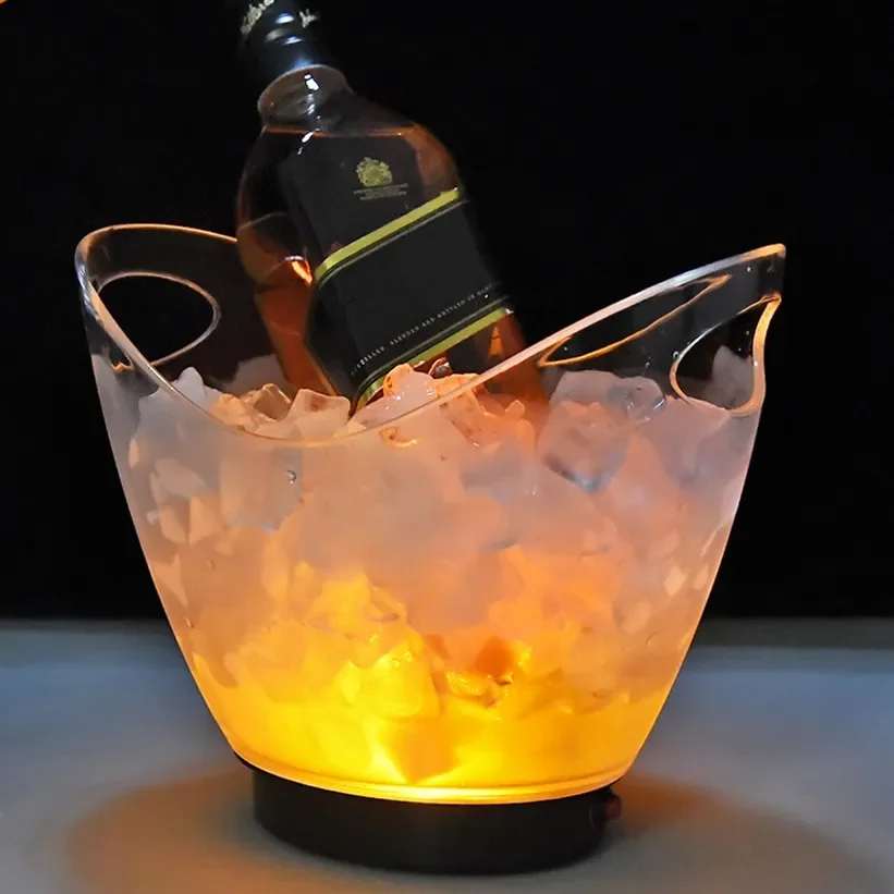 2L Waterproof LED Ice Bucket with 7 Colors for Bars and Parties Stylish ABS Champagne Bowl Ice Bucket with LED Lights