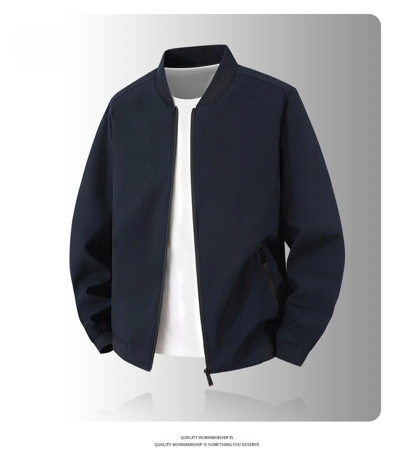 Modische Herren-Baseballjacke mit Kragen, Winddichtes Design mit Reißverschluss, Business-Casual Frühlingsjacke in Hochwertiger Einfarbiger Ausführung – Detail 9