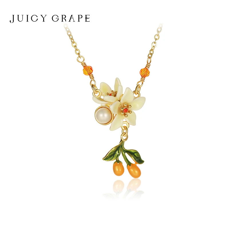 

Juicy Grape Exquisite Enamel Flower Necklace for Women Kumquat Pendant 18K Gold Plated Original Design Fashion Jewelry Gifts