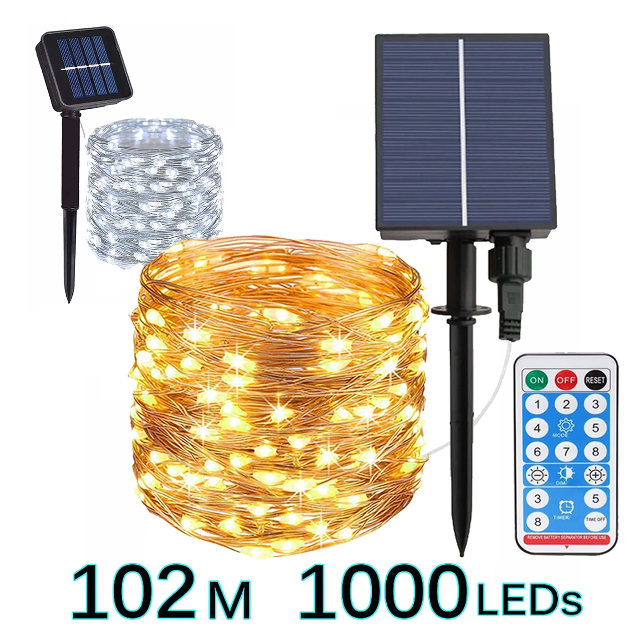 thumbnail image 2 of Cadena de luces solares para exteriores, 50 m y 100 m, luces LED de hadas para patio, lámparas solares para acampar, terrazas, jardines, fiestas, decoración de patios, 2 of 5