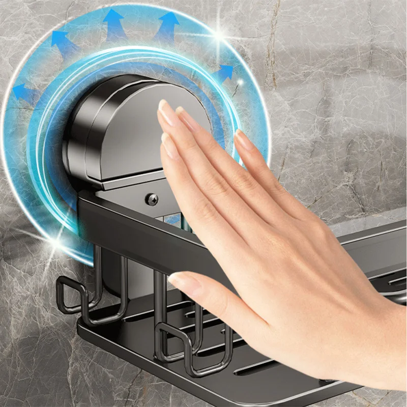 Bathroom Suction Cup Shelf Organizer No Drill Wall Mount Towel Rack Hooks Shampoo Holder Storage Rack Towel Rack Bathroom Storage Shelf Storage Shelf Shampoo Rack Shampoo Holder